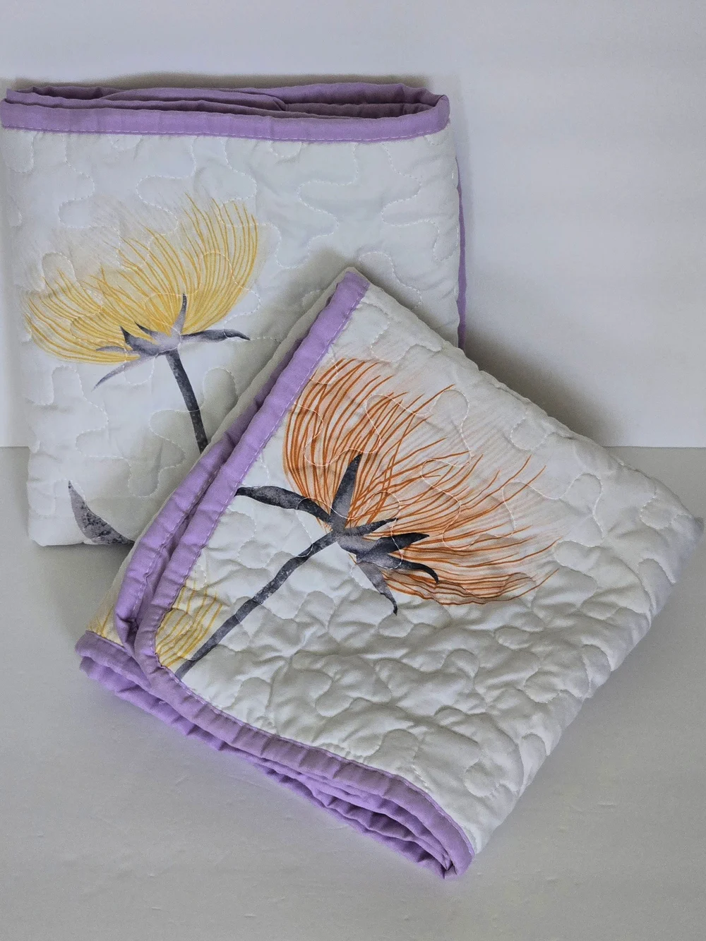 3/10$ - 2pc Quilted Pillow Shams Standard Dandelion Burst Floral Purple Border